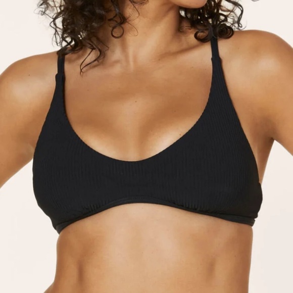 Andie The Valencia Rib Bikini Top Swimsuit Black NWT - Picture 1 of 6